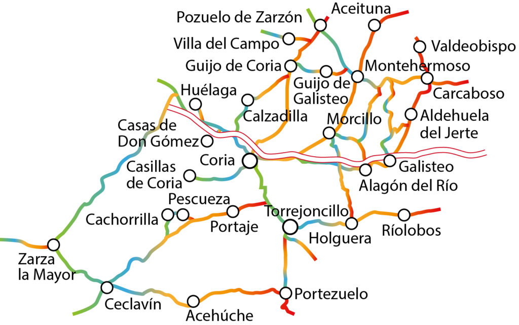 Plano pueblos Valle del alagón